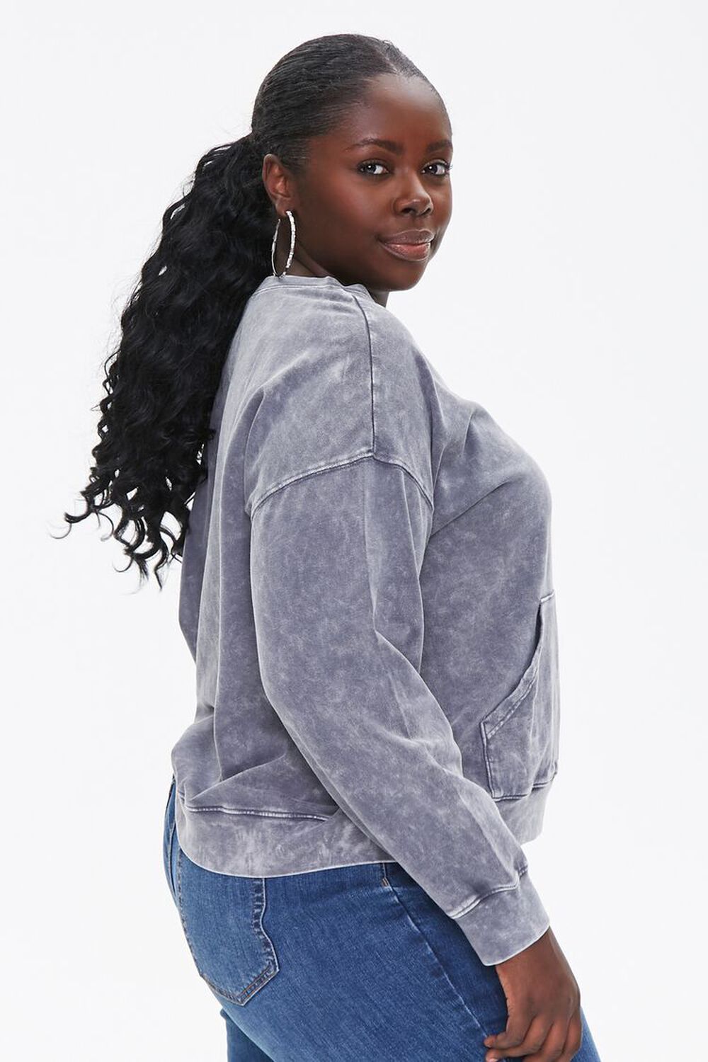 CHARCOAL Plus Size Oil Wash Pullover, image 2