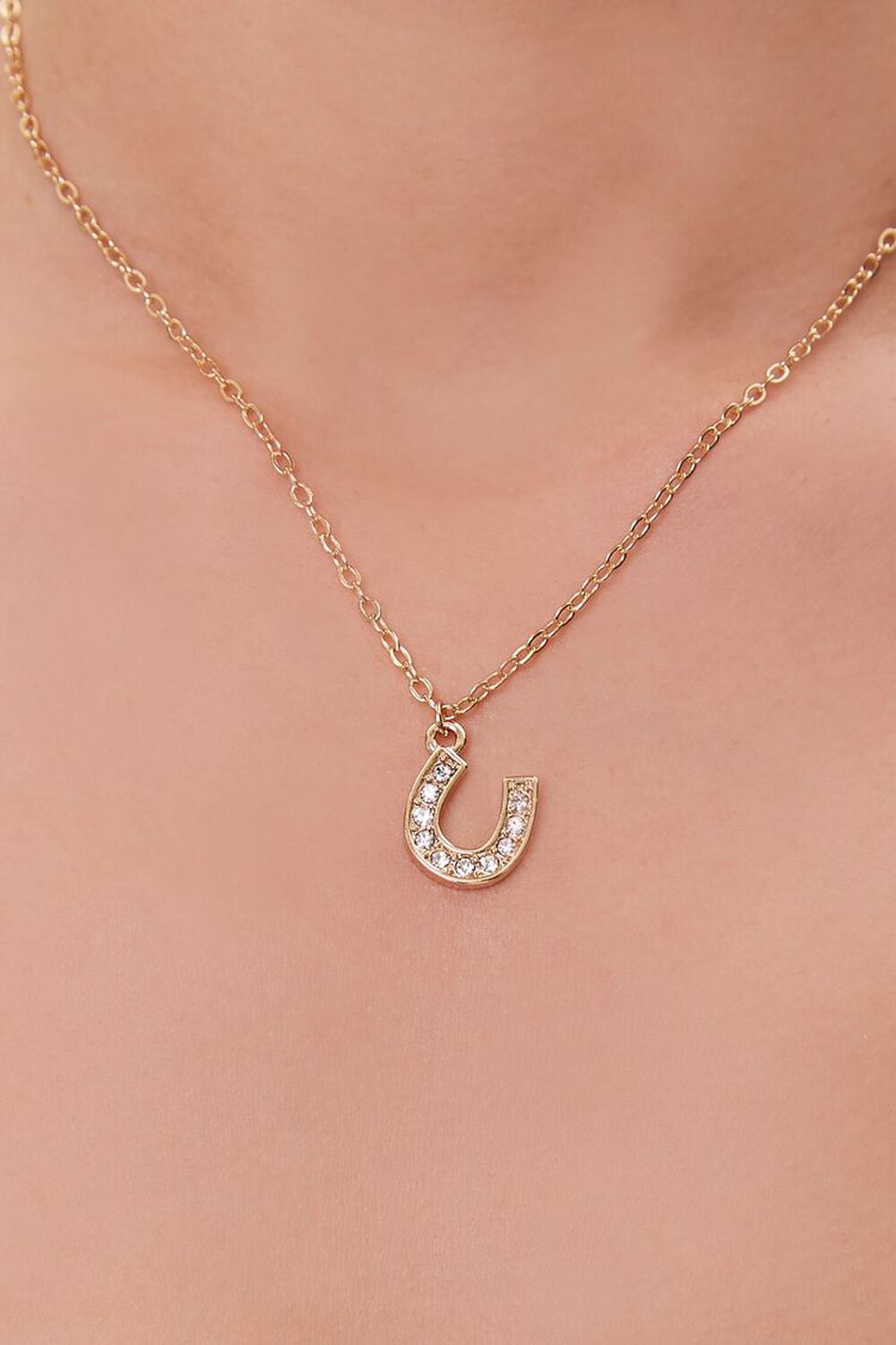 GOLD/CLEAR Horse Shoe Charm Necklace, image 1