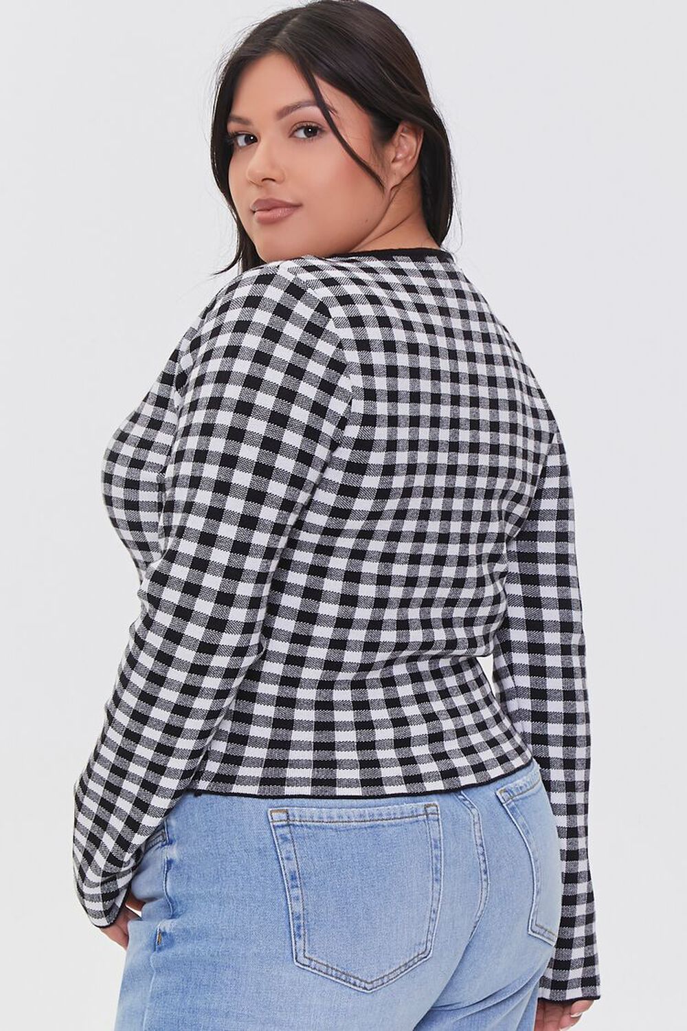 Plus Size Checkered Cardigan Sweater, image 3