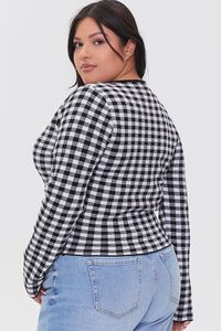 BLACK/WHITE Plus Size Checkered Cardigan Sweater, image 3