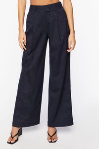 NAVY/WHITE Pinstripe Mid-Rise Trouser Pants, image 2