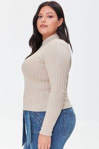 TAUPE Plus Size Ribbed Mock Neck Sweater, image 2