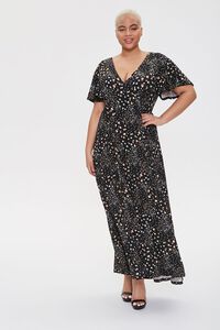 BLACK/CREAM Plus Size Floral Print Maxi Dress, image 1