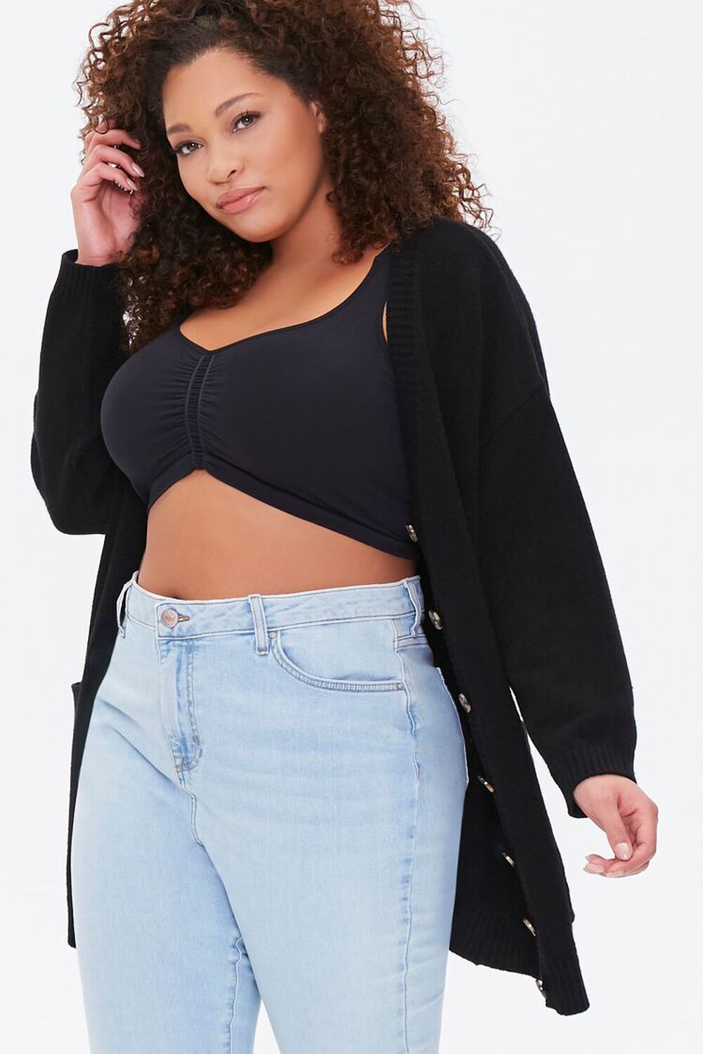 BLACK Plus Size Cardigan Sweater, image 1