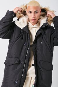 BLACK Faux Fur-Hood Utility Jacket, image 1
