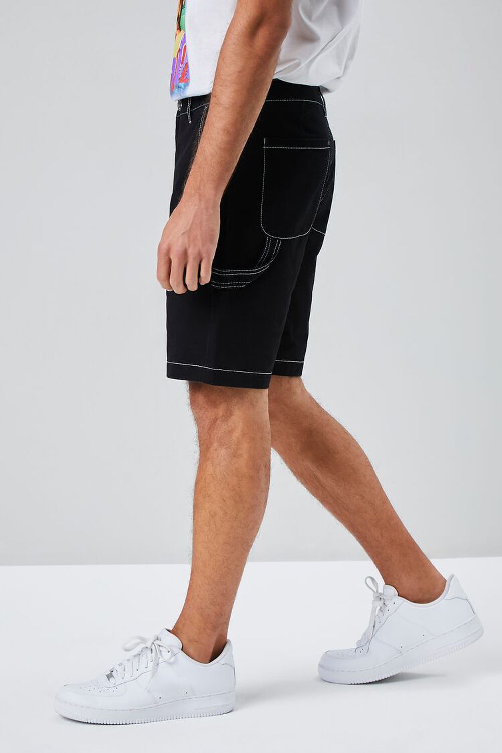 BLACK/WHITE Contrast-Stitch Utility Shorts, image 3