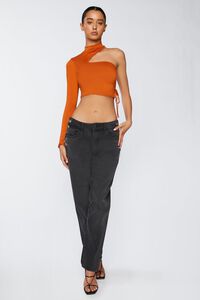 RUST Ruched Cutout One-Sleeve Crop Top, image 4