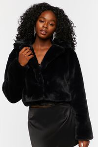 BLACK Plush Cropped Coat, image 7