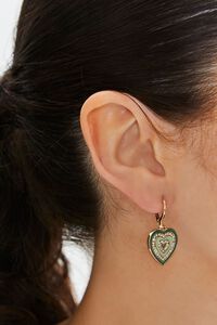GOLD/GREEN Rhinestone Heart Charm Drop Earrings, image 1