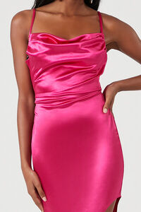SHOCKING PINK Satin Asymmetrical Maxi Dress, image 5