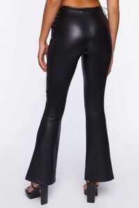 BLACK Faux Leather Lace-Up Flare Pants, image 4