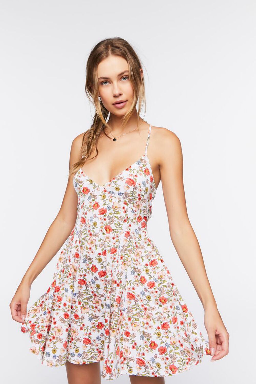WHITE/MULTI Floral Print Mini Dress, image 1