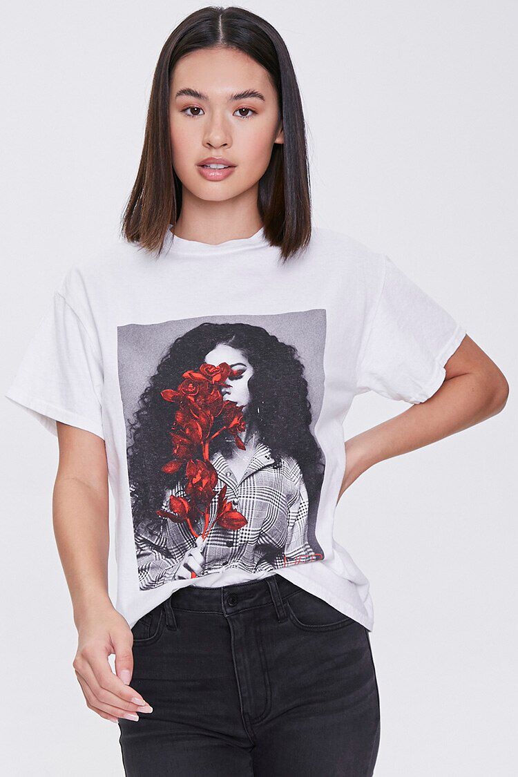 red and white graphic tee womens