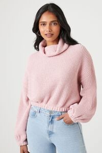 PALE MAUVE Ribbed Turtleneck Sweater, image 1