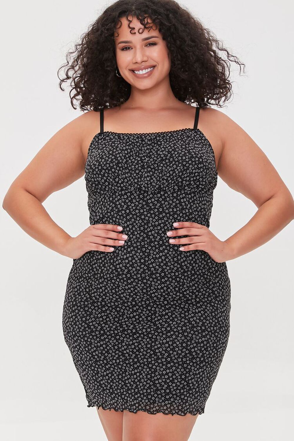 BLACK/MULTI Plus Size Floral Print Cami Dress, image 1
