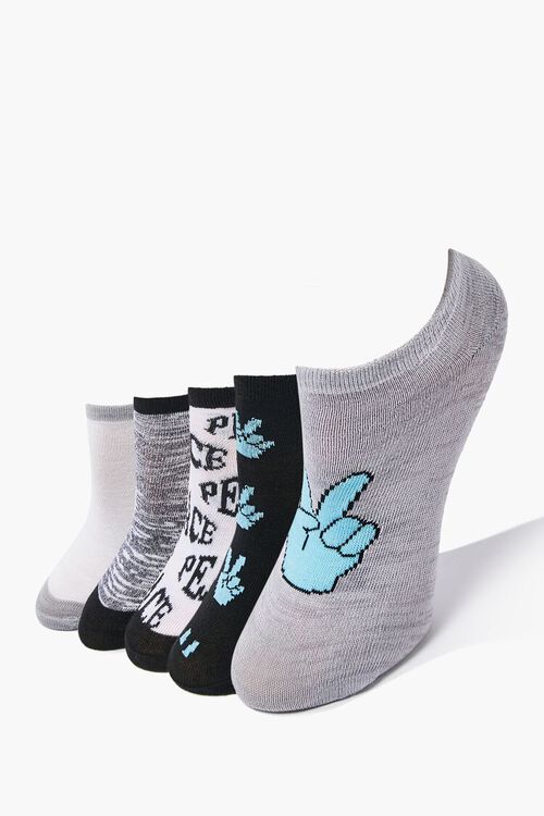 BLACK/BLUE Peace Sign Ankle Socks Set - 5 pack, image 1
