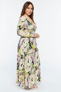 NEUTRAL GREY/MULTI Plus Size Floral Watercolor Surplice Maxi Dress, image 2