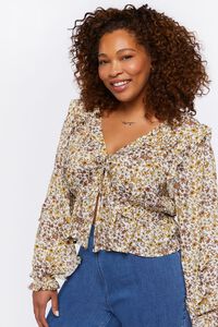 YELLOW/MULTI Plus Size Tie-Front Floral Print Top, image 1