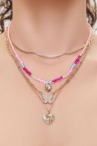 GOLD/PINK Heart & Butterfly Layered Necklace, image 1