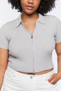 HEATHER GREY Plus Size Ribbed Knit Zip-Up Top, image 5