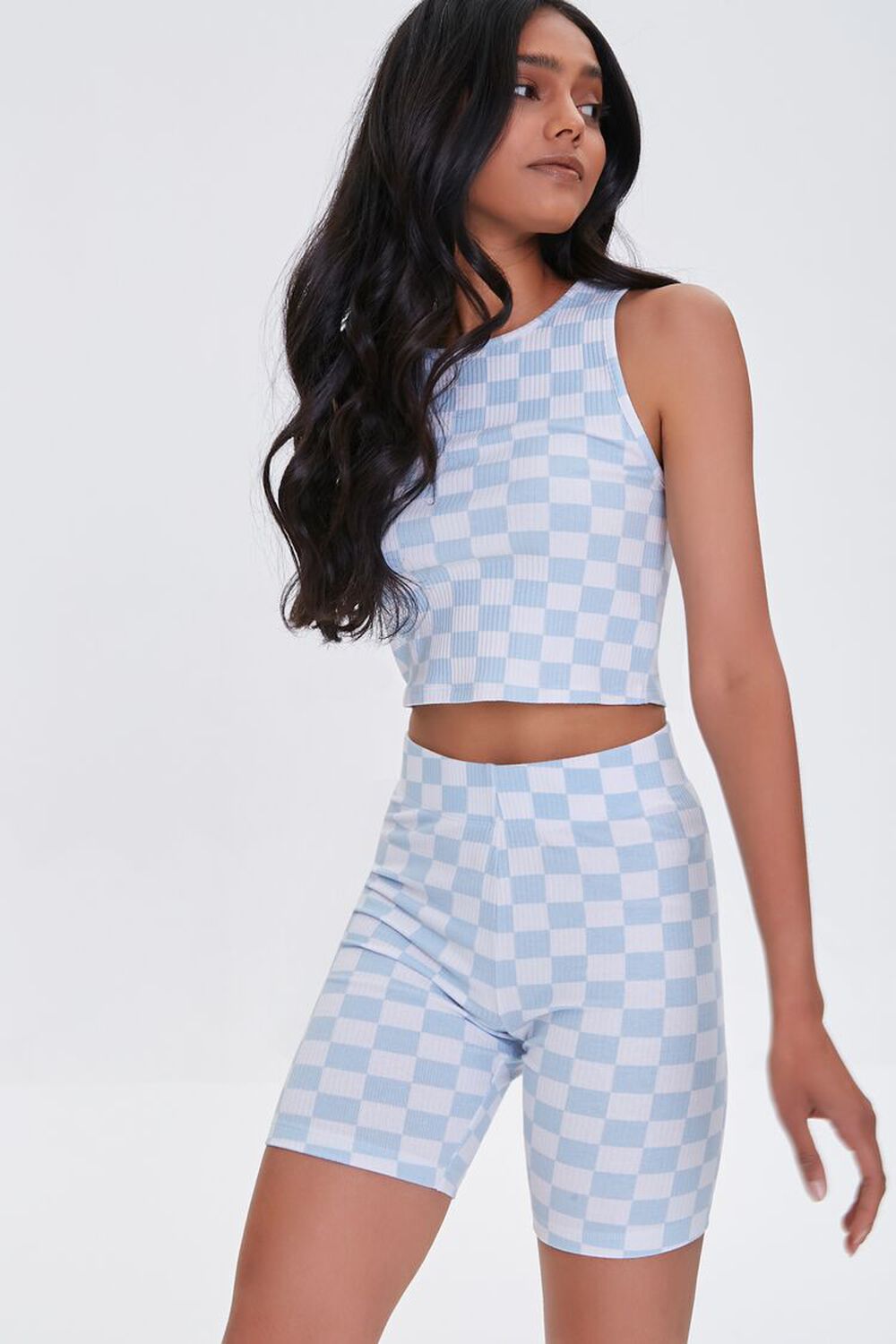 BLUE/WHITE Checkered Crop Top, image 1
