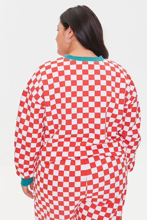 RED/WHITE Plus Size Checkered Cropped Pullover, image 3