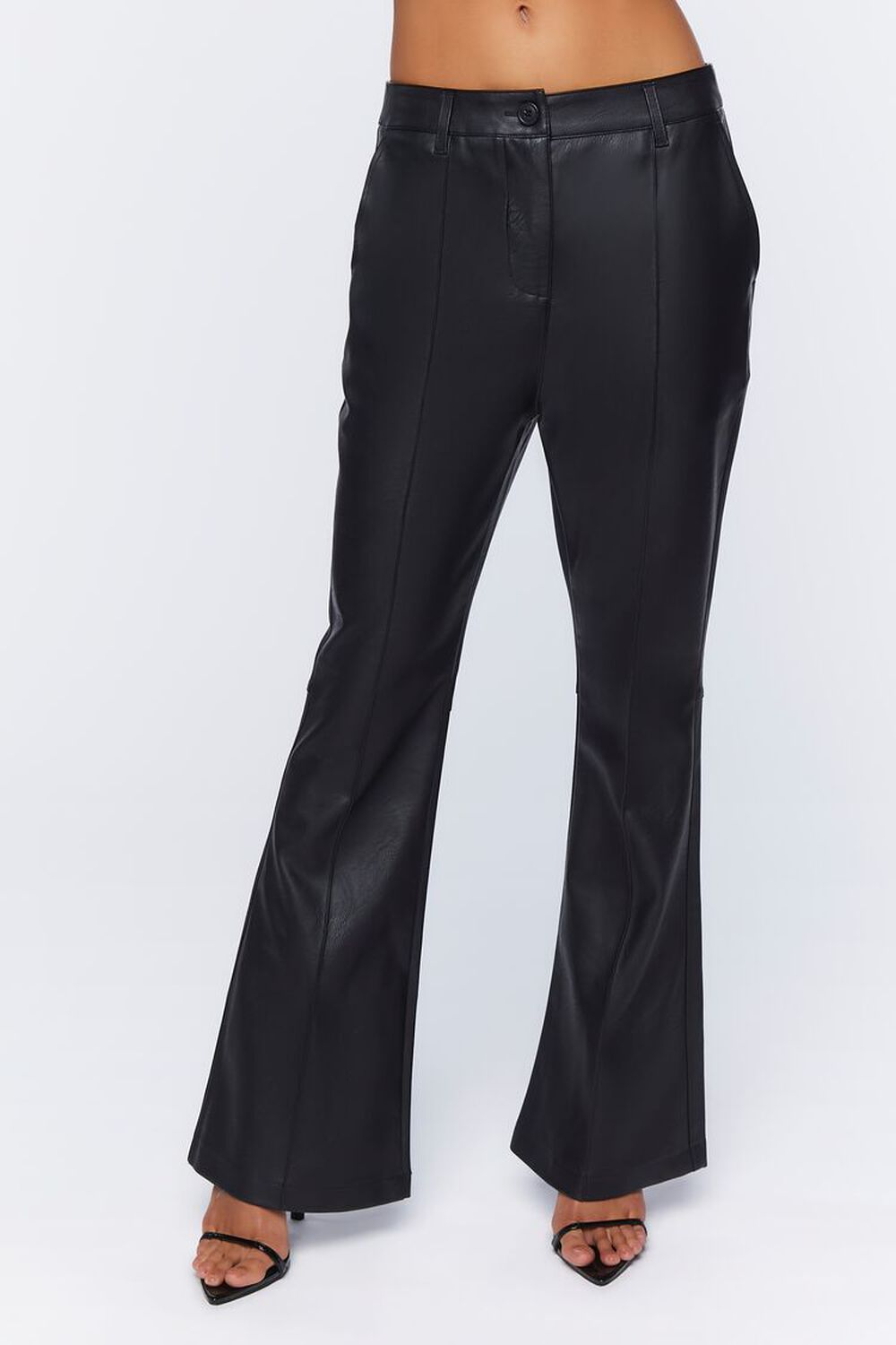 Faux Leather High-Rise Flare Pants, image 2
