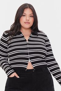 BLACK/WHITE Plus Size Sweater-Knit Crop Top, image 1