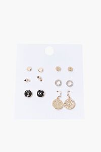 GOLD/BLACK Buttoned Stud & Sun Pendant Earring Set, image 1