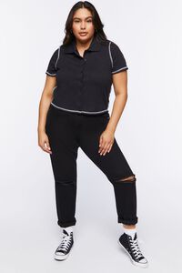 BLACK Plus Size Cropped Polo Shirt, image 4