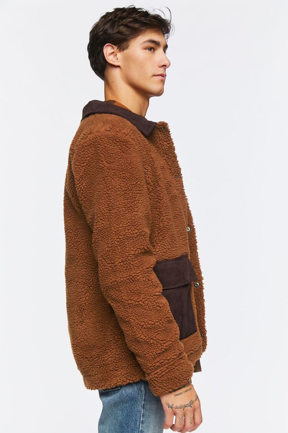 BROWN Faux Shearling Snap-Button Jacket, image 2