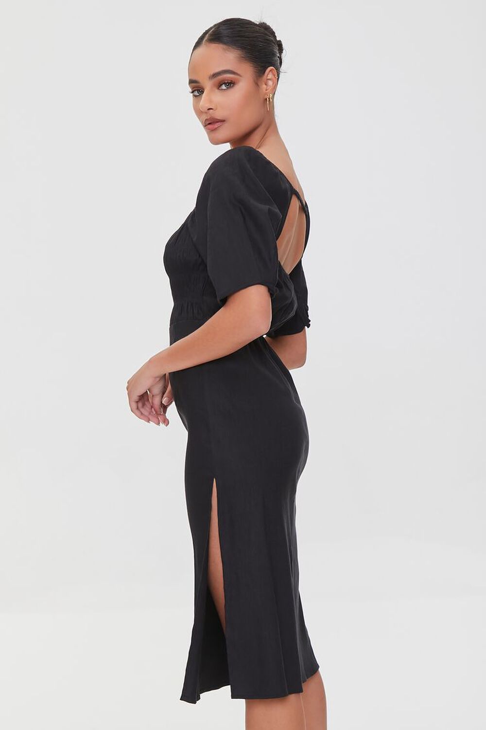 BLACK Linen-Blend Cutout M-Slit Dress, image 2