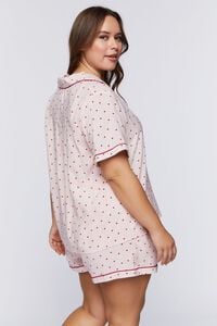 PINK/TOMATO Plus Size Heart Print Shirt & Shorts Pajama Set, image 3