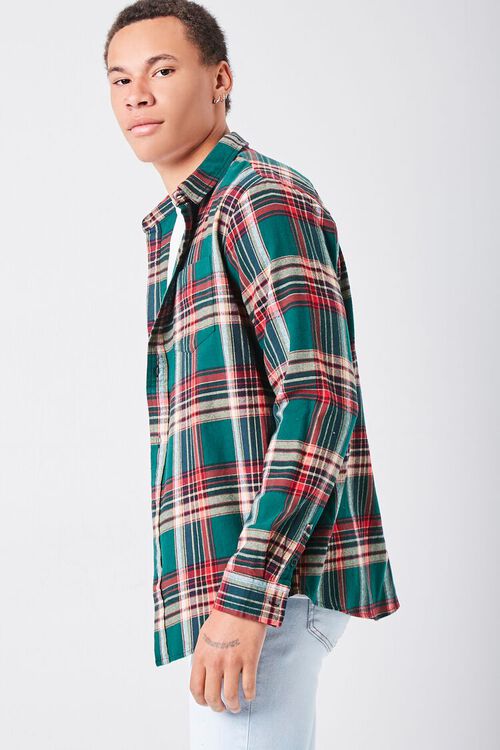 GREEN/MULTI Plaid Button-Front Flannel Shirt, image 2