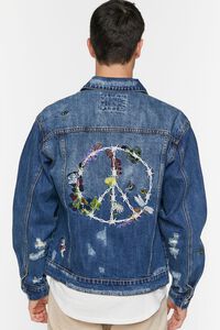 MEDIUM DENIM Embroidered Peace Denim Jacket, image 3
