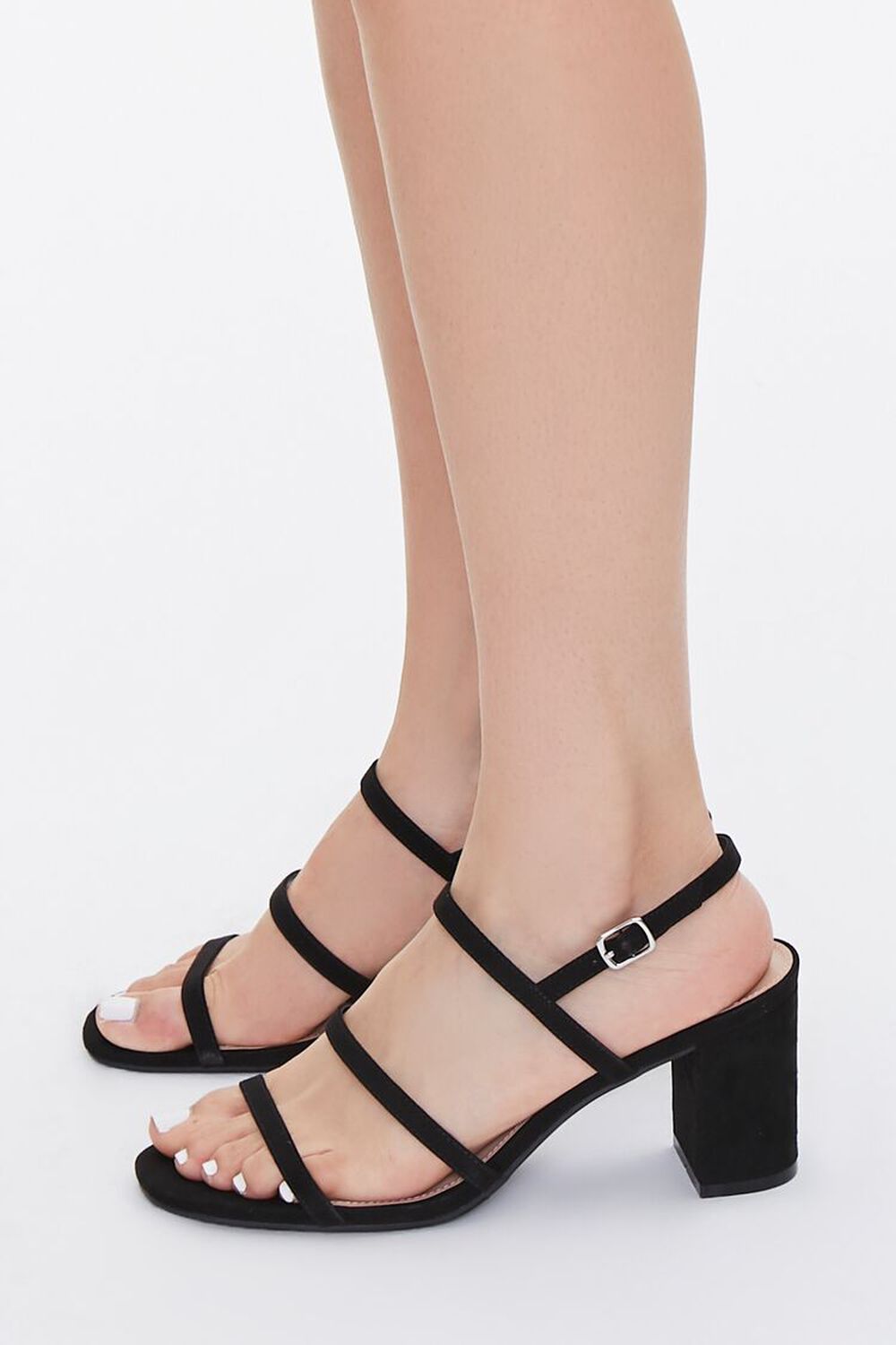 BLACK Strappy Faux Leather Block Heels, image 2