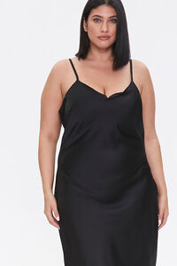 BLACK Plus Size Satin Midi Slip Dress, image 5
