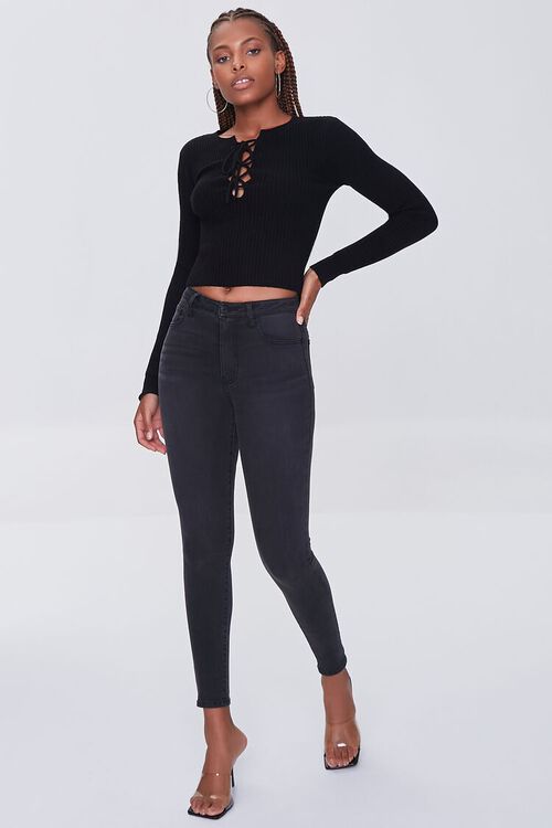 BLACK Ribbed Lace-Up Top, image 4