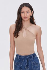 TAUPE Sweater-Knit Halter Top, image 2