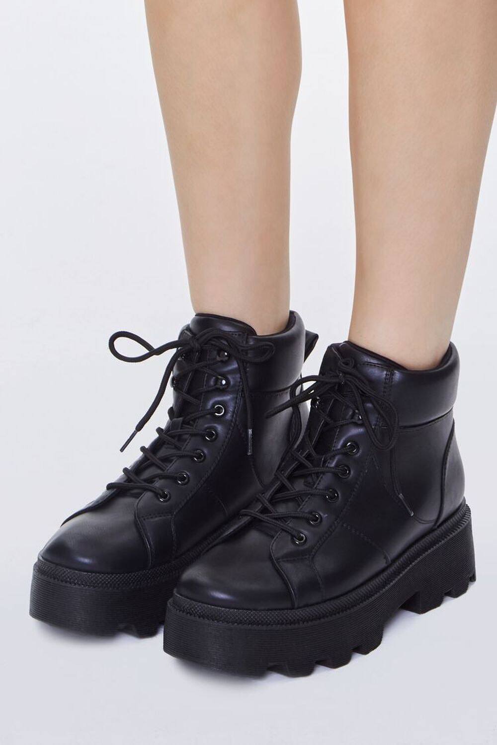 BLACK Faux Leather Lace-Up Booties, image 1