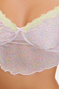 PINK/MULTI Ditsy Floral Bow Mesh Bralette, image 4