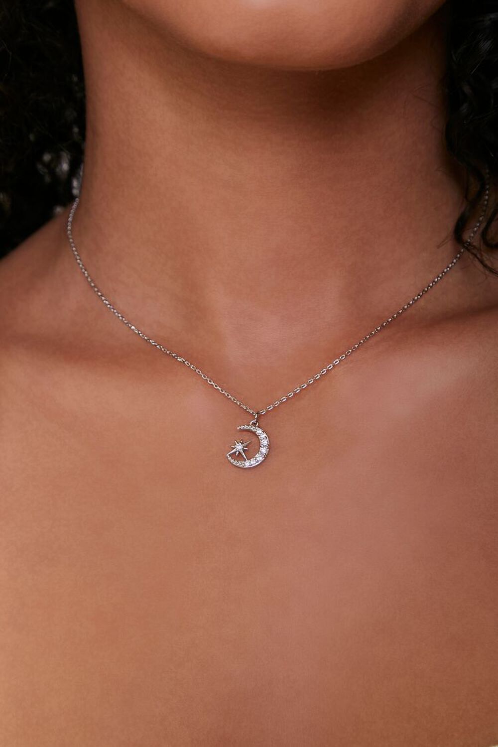 SILVER Crescent Moon Pendant Necklace, image 1