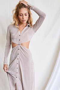 OYSTER GREY Button-Front Cutout Dress, image 4
