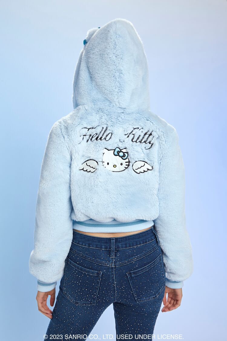 Faux Fur Angel Hello Kitty Zip-Up Hoodie