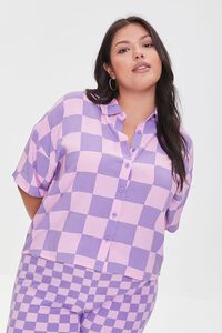 PINK/VIOLET Plus Size Checkered Boxy Shirt, image 1