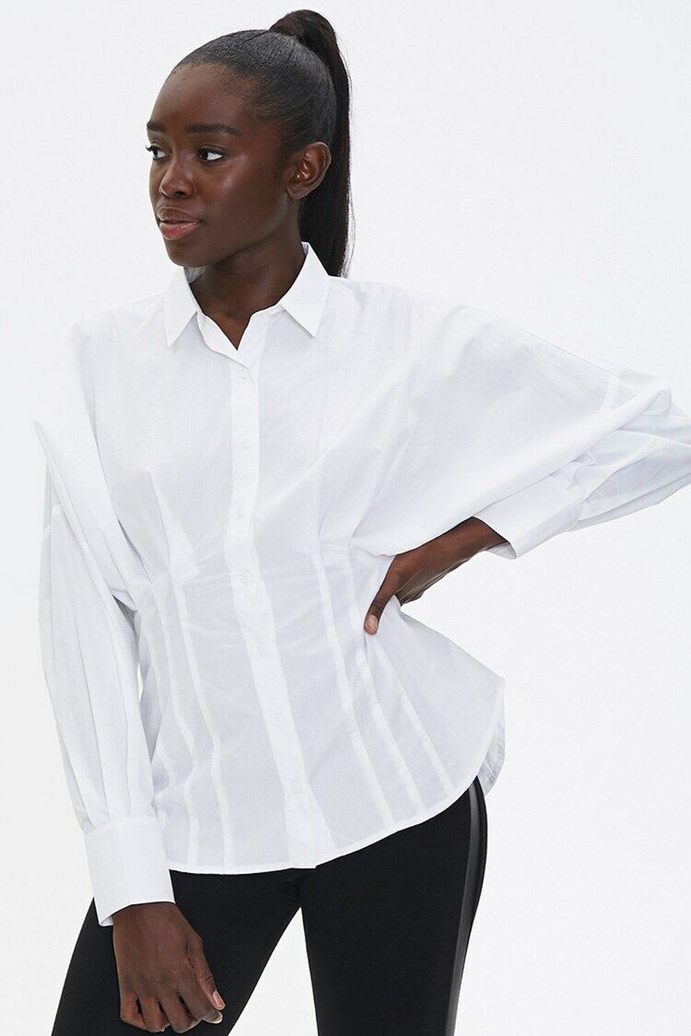 WHITE Pintucked Batwing-Sleeve Shirt, image 1