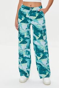 PEACOCK/MULTI Abstract Print Cargo Pants, image 2