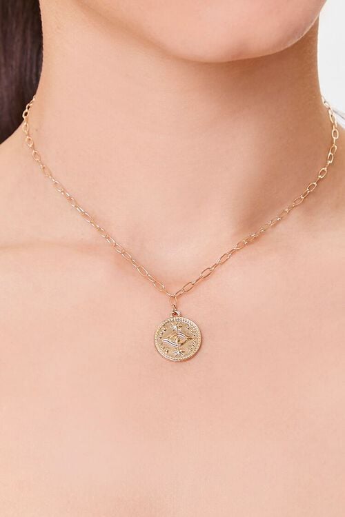 GOLD Evil Eye Coin Pendant Necklace, image 1