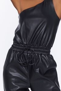 BLACK Faux Leather One-Shoulder Jumpsuit, image 5