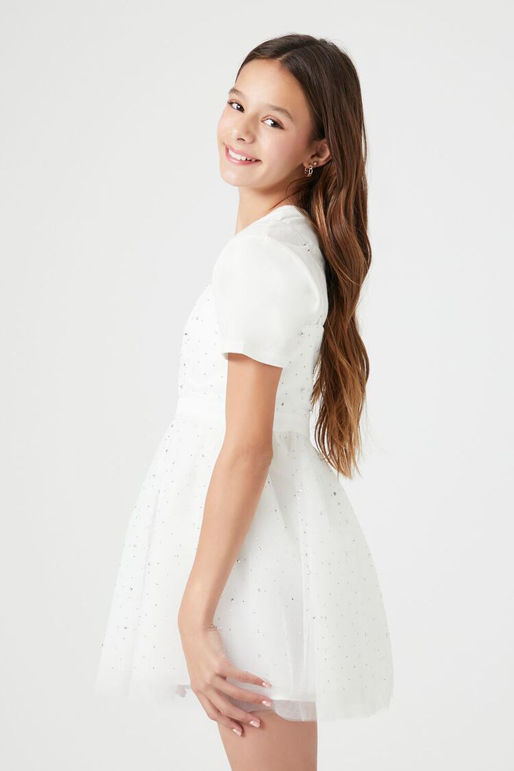 WHITE/MULTI Girls Rhinestone Fit & Flare Mini Dress (Kids), image 2